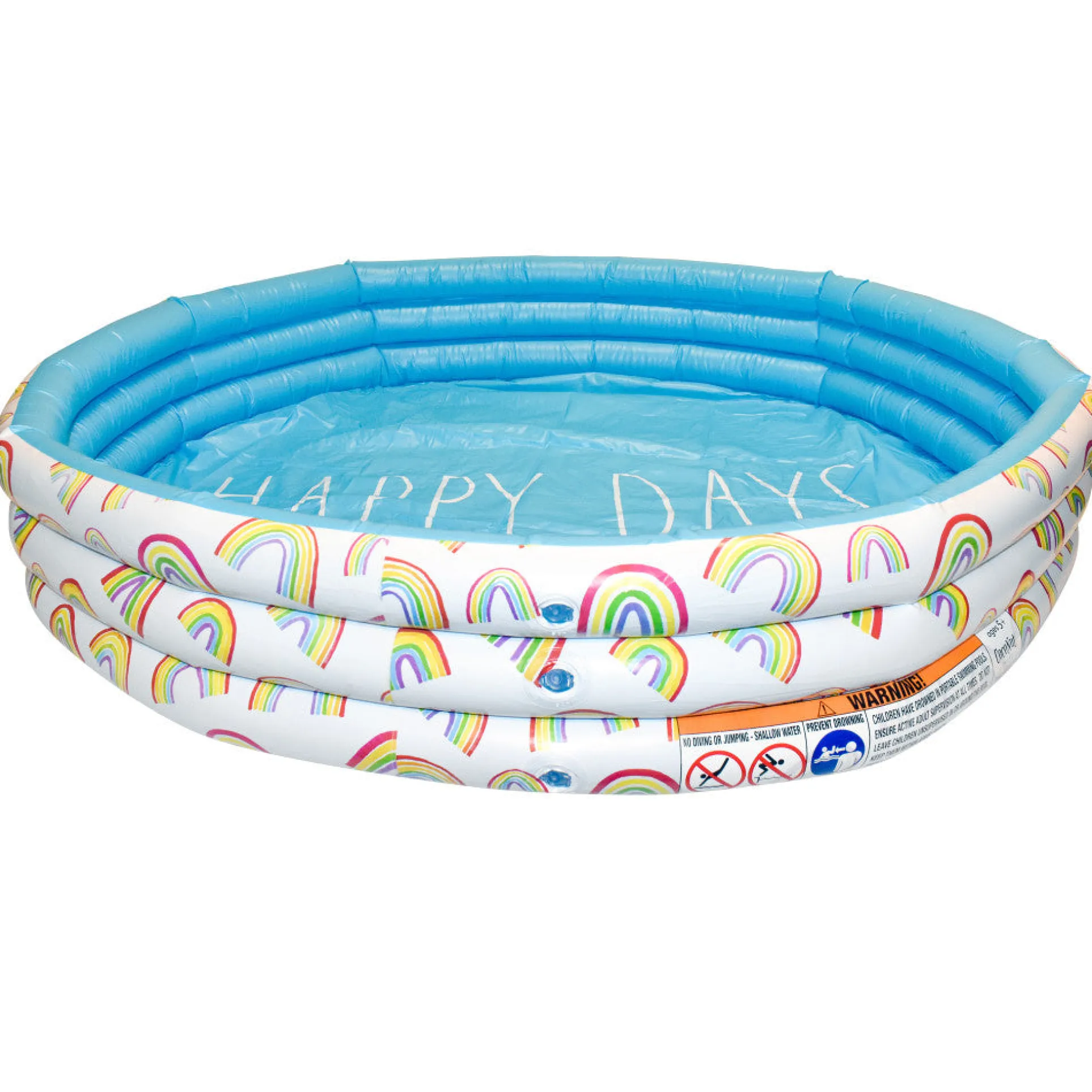 Rae Dunn Happy Days Aqua Rainbow 46" Mini Pool with CocoNut Float - Inflatable Kiddie Pool for Outdoor Fun