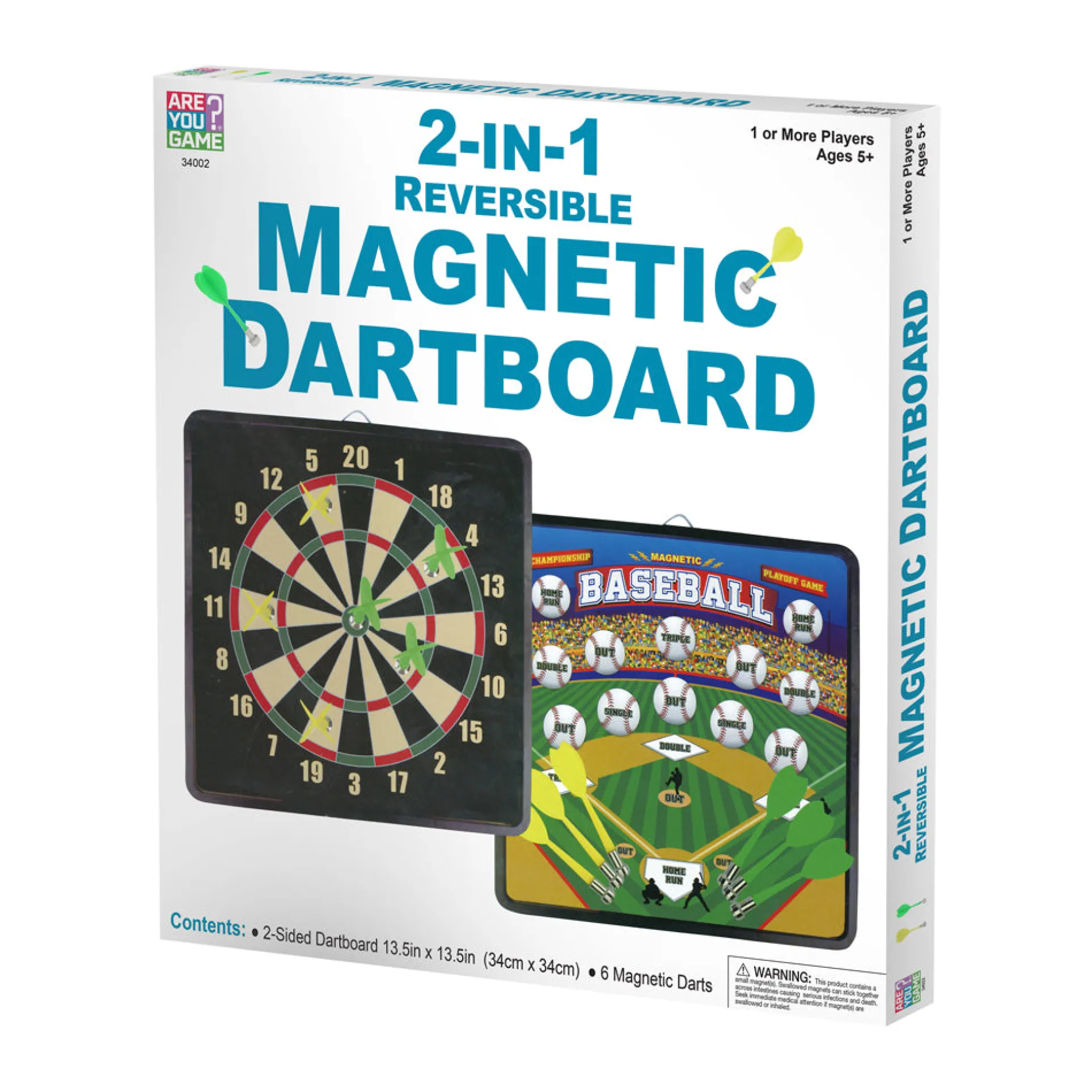 Reversible Magnetic Dartboard with 10 Darts, Dual-Sided Game Board