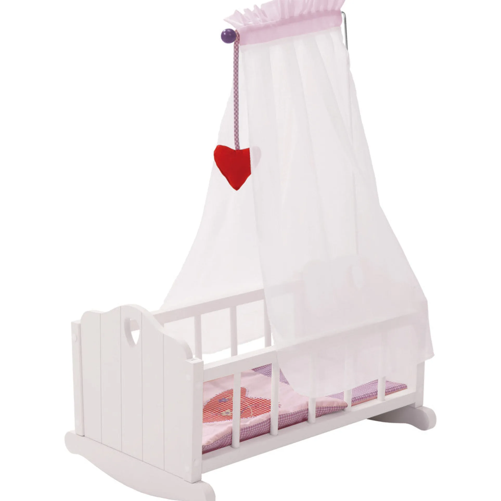 Roba Fienchen Heart-Themed Doll Cradle Set in Pink & White