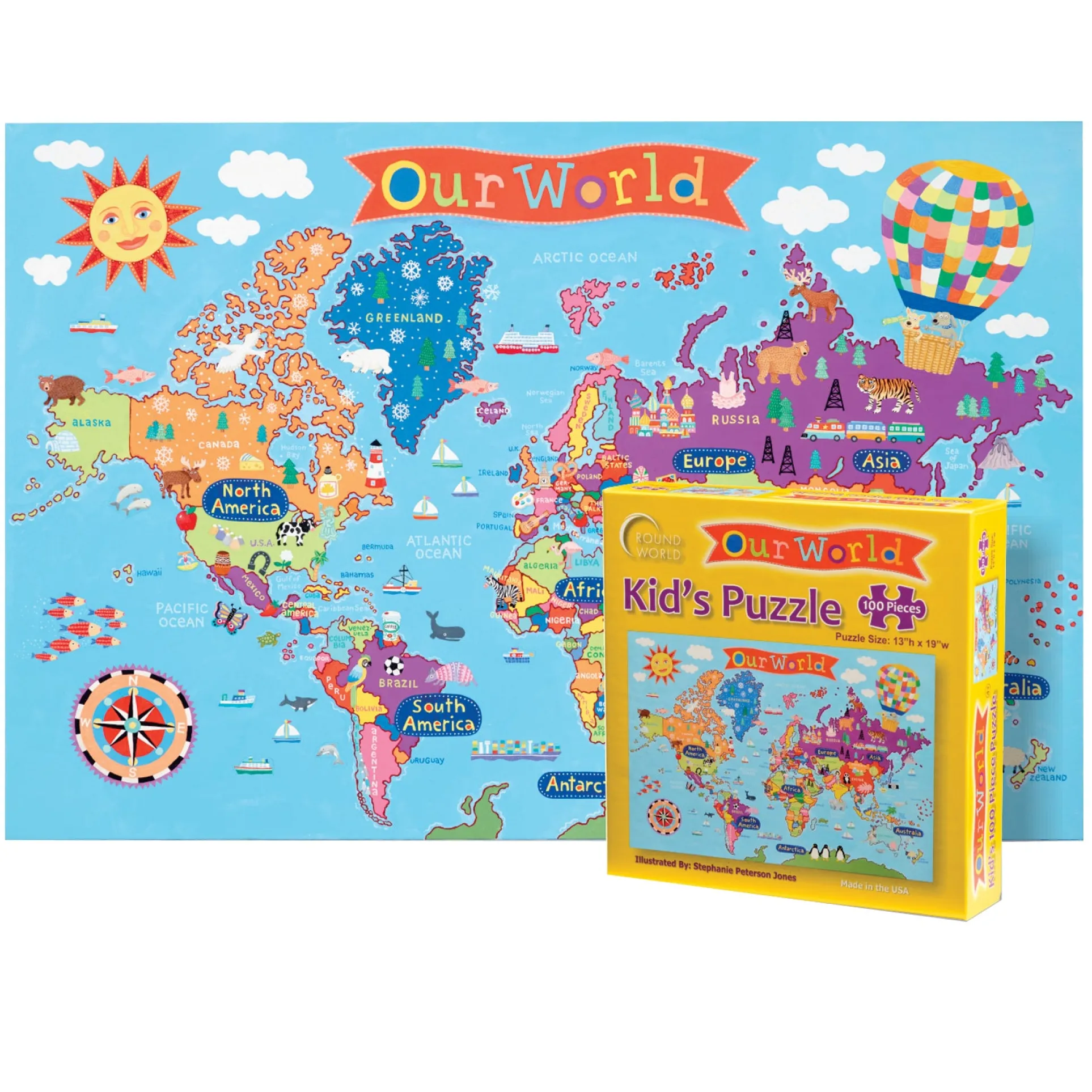 Round World Products World Map Jigsaw Puzzle for Kids - 100 pc