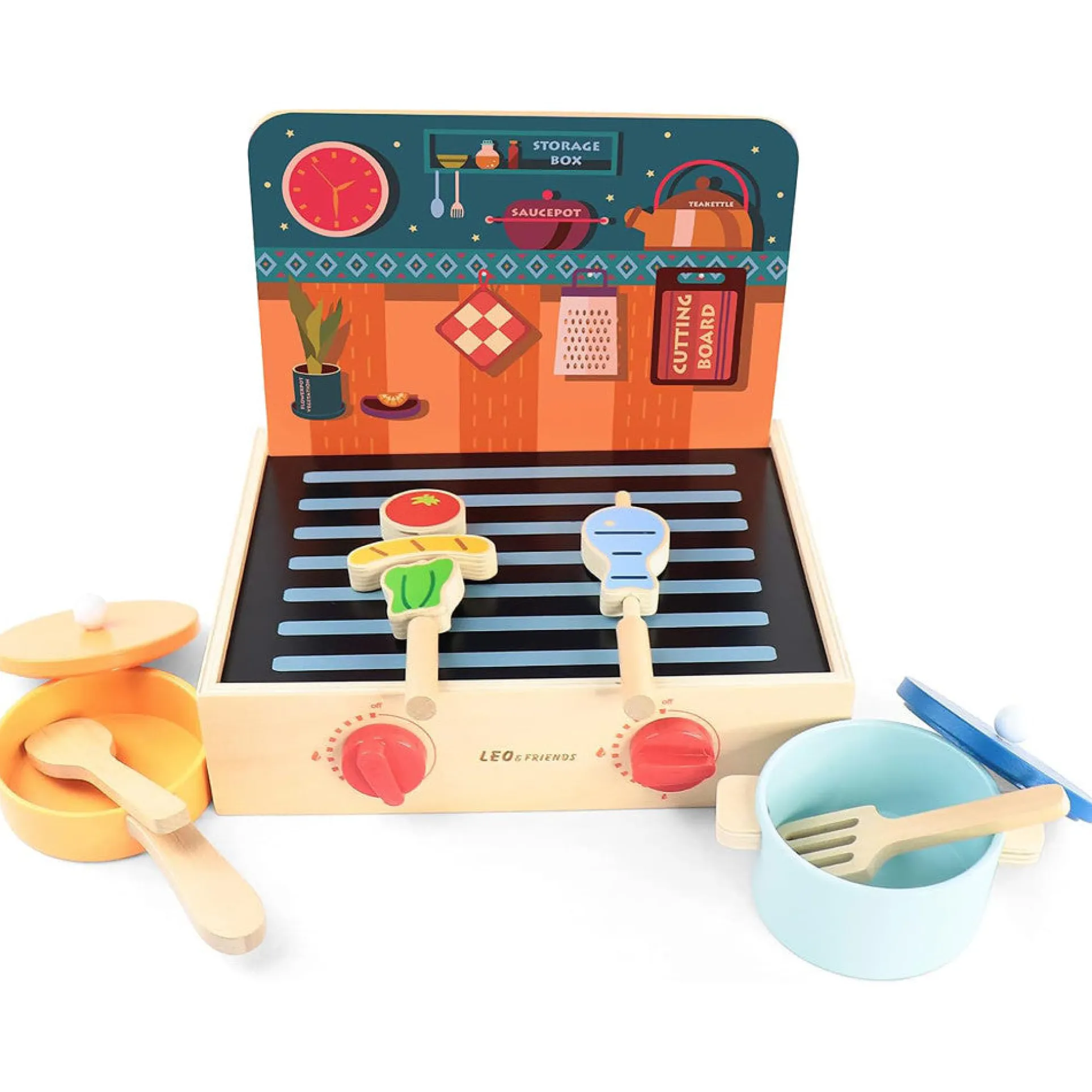 LEO & FRIENDS 2-In-1 Wooden Mini Kitchen Playset - 15pcs