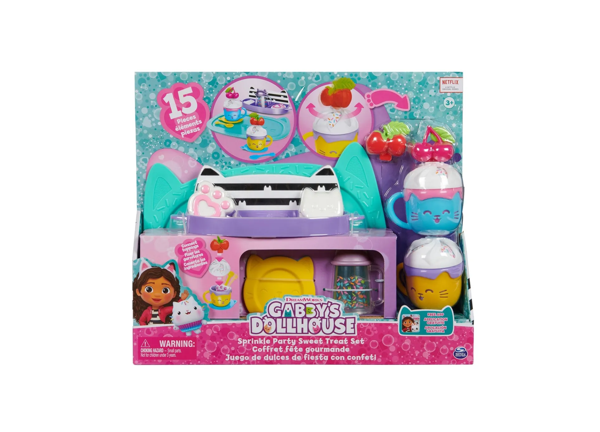 Gabby's Dollhouse 15-Piece Hot Cocoa Party Playset with Rotatable Whip Cream Feature