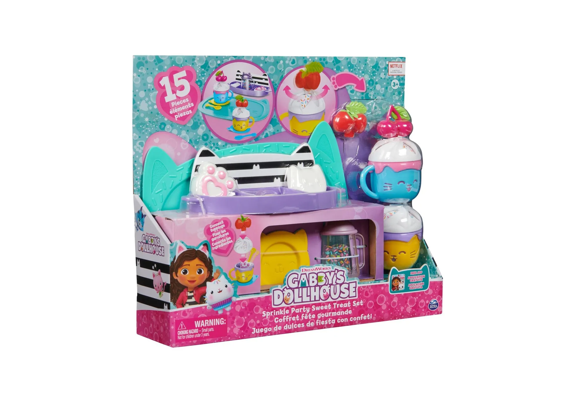 Gabby's Dollhouse 15-Piece Hot Cocoa Party Playset with Rotatable Whip Cream Feature