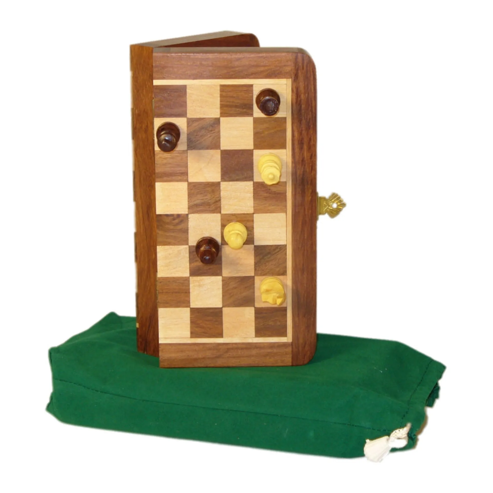 Sheesham & Maple Magnetic Folding Travel Chess Set, 7"x3.5"