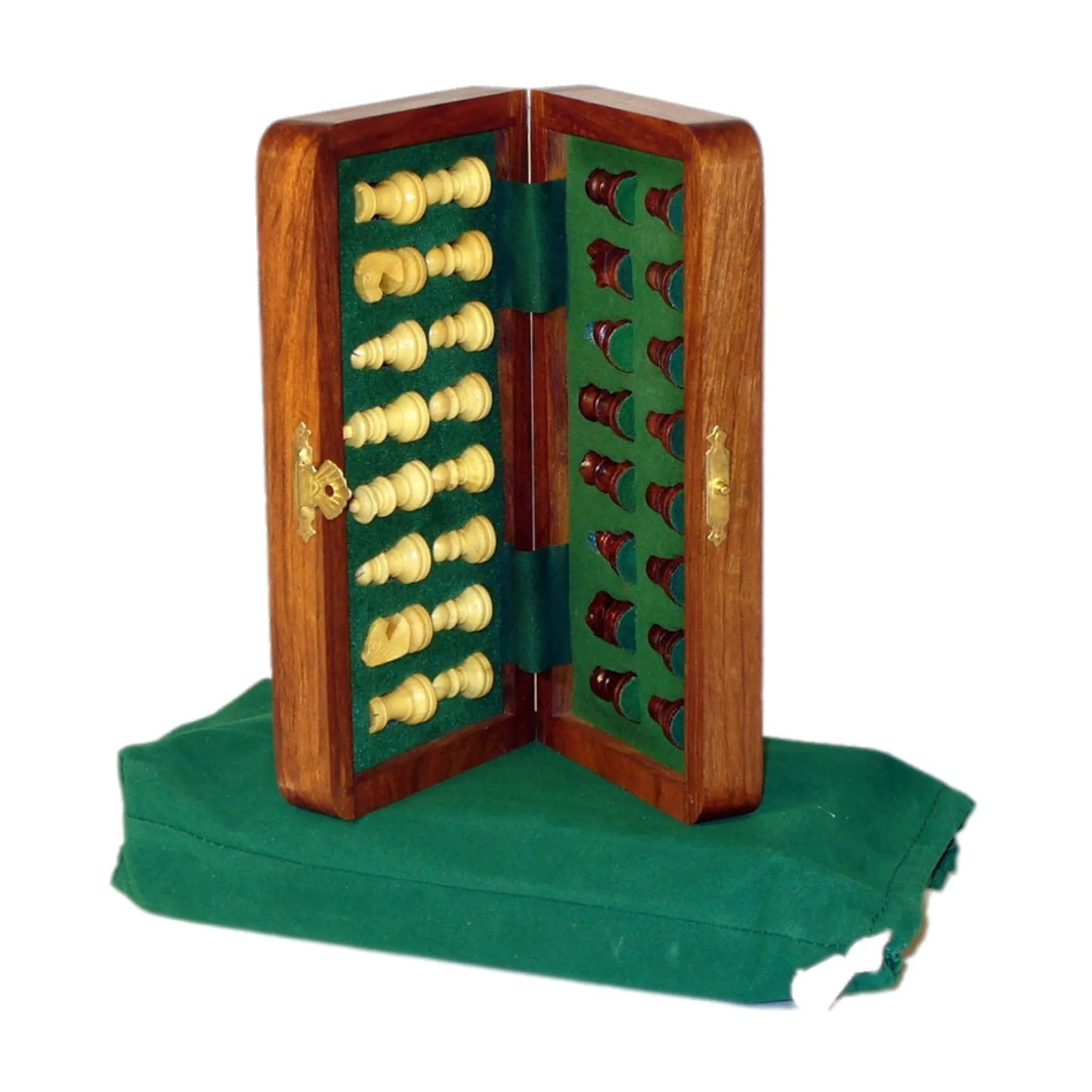 Sheesham & Maple Magnetic Folding Travel Chess Set, 7"x3.5"