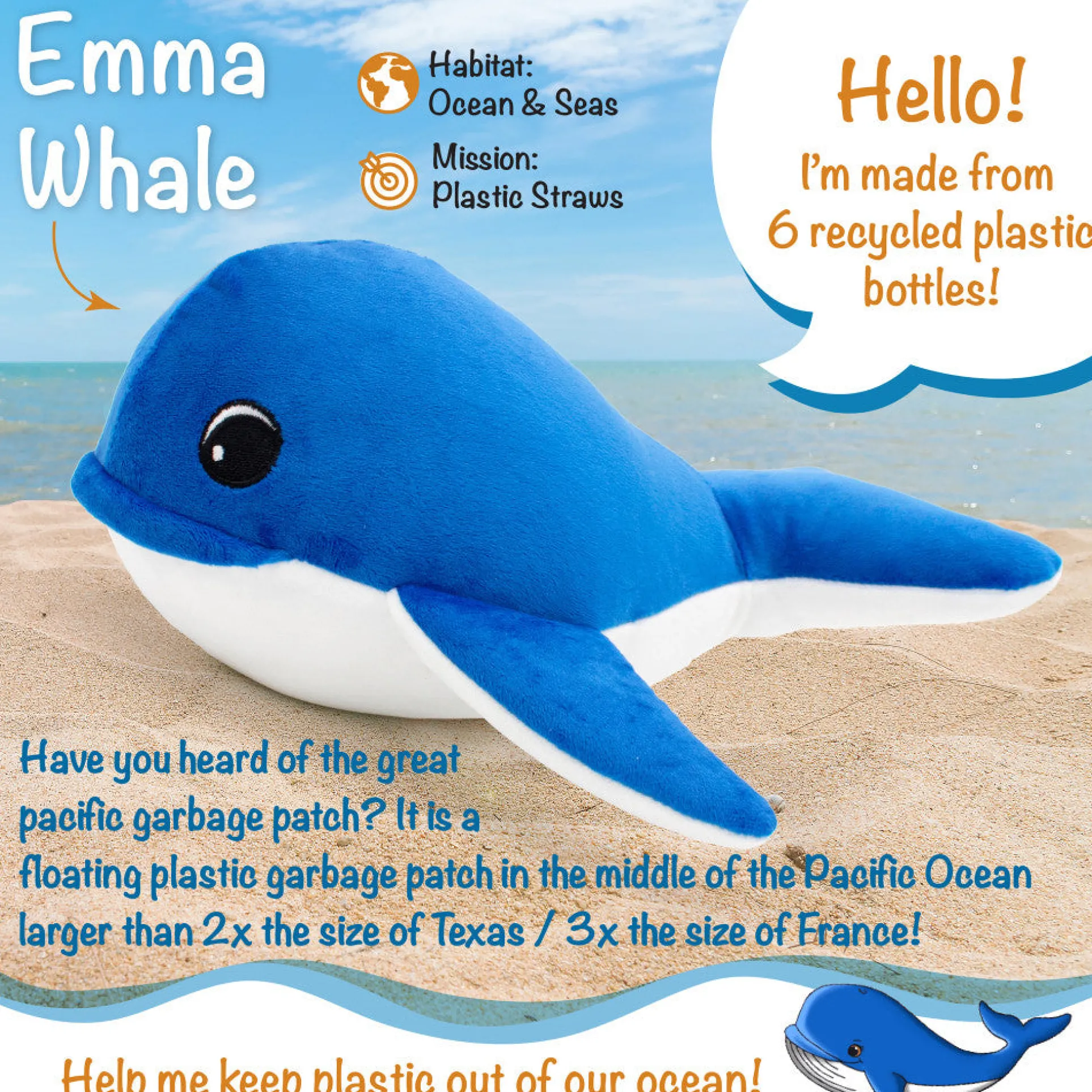 Shore Buddies Emma The Whale 12 inch Interactive Plush Toy with Sounds