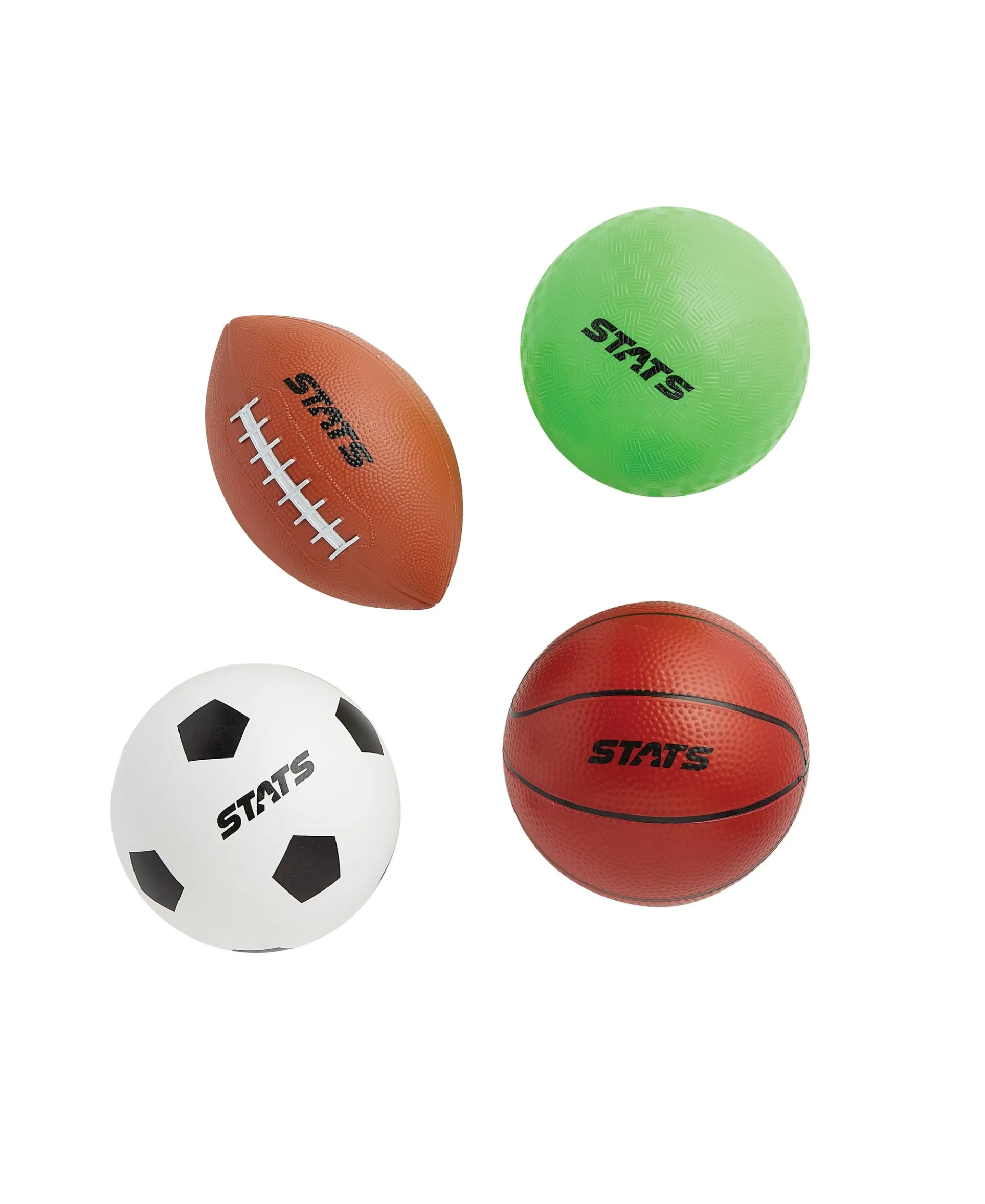 Stats 4-Pack Inflatable Sports Ball Set for Kids - Soccer, Basketball, Football, Kickball