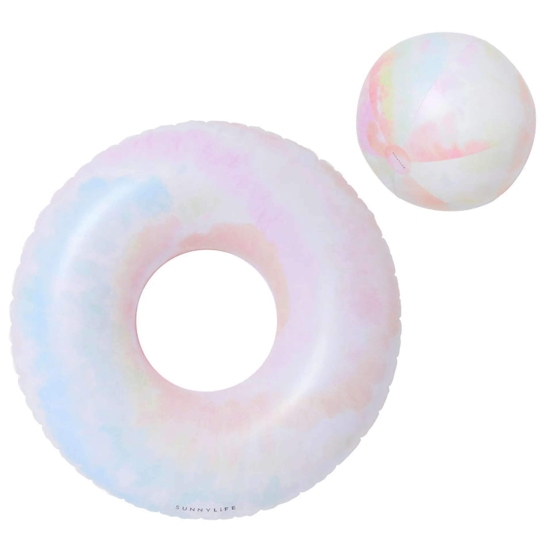 Sunnylife Tie Dye Tube Pool Ring and Beach Ball Set - Inflatable Fun