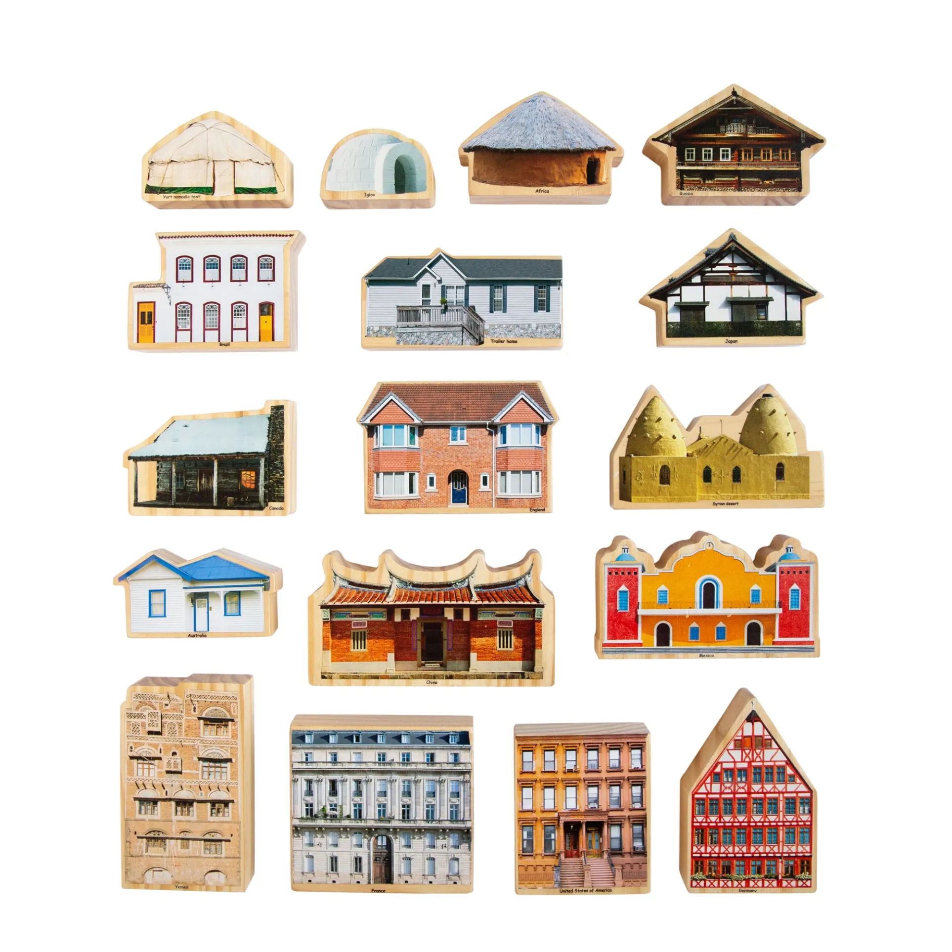 The Freckled Frog Global Homes Adventure Wooden Blocks - Set of 17 - Ages 1+