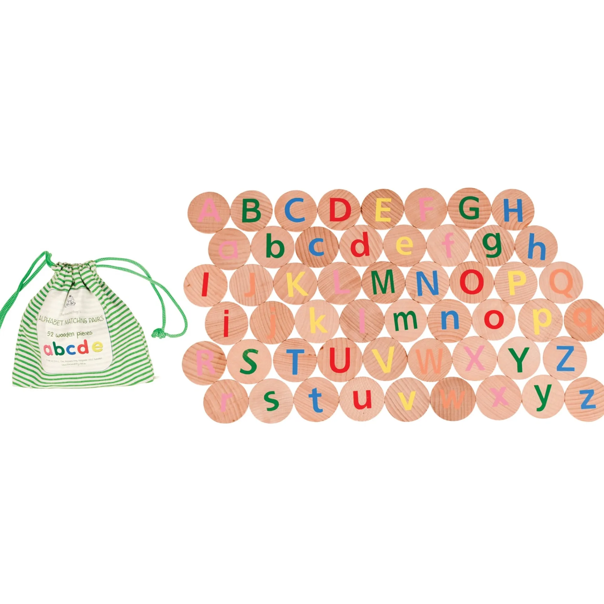 The Freckled Frog Alphabet Matching Pairs - Educational Wooden Disc Set - 52 Pieces