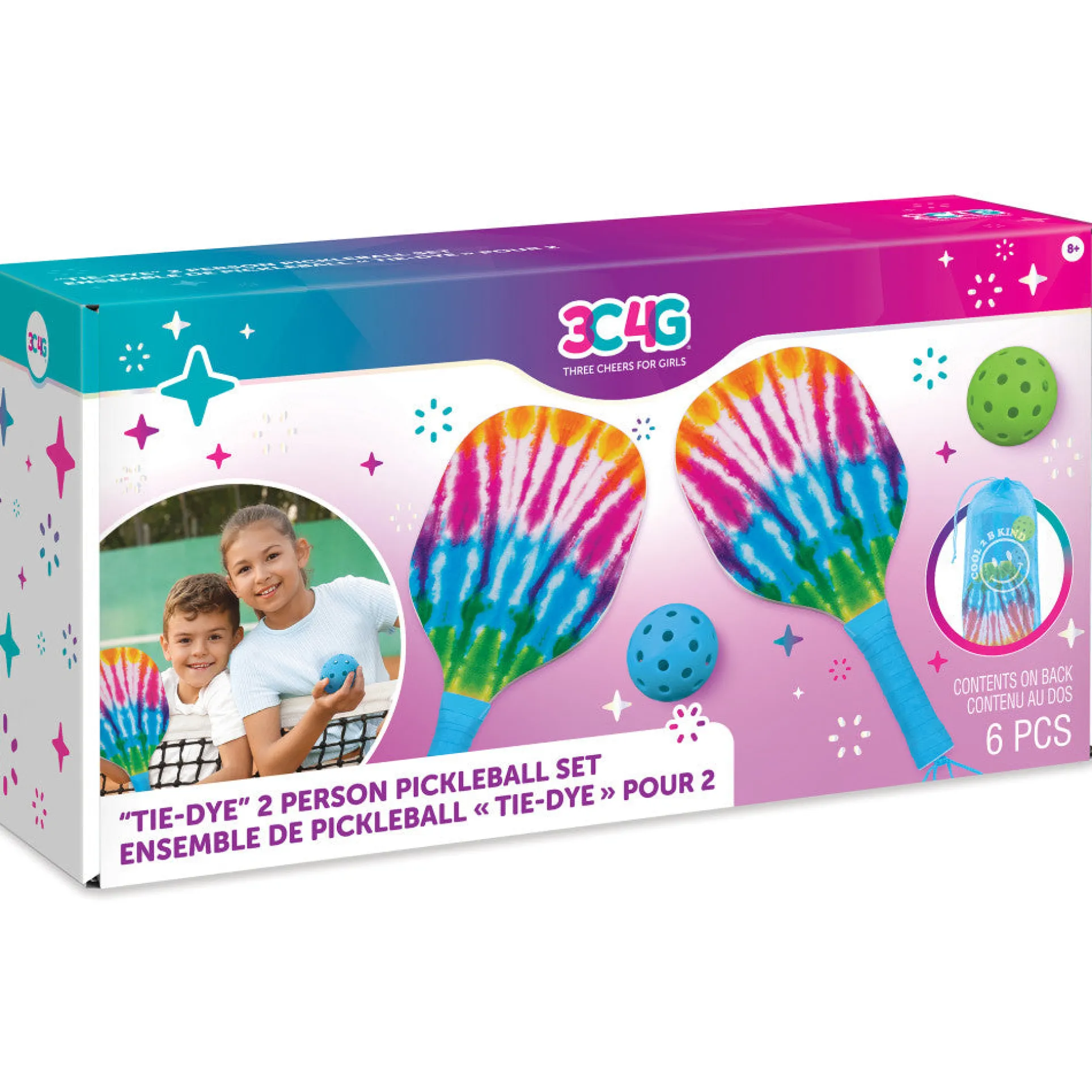 Three Cheers For Girls Vibrant Tie Dye Pickleball Set for Two