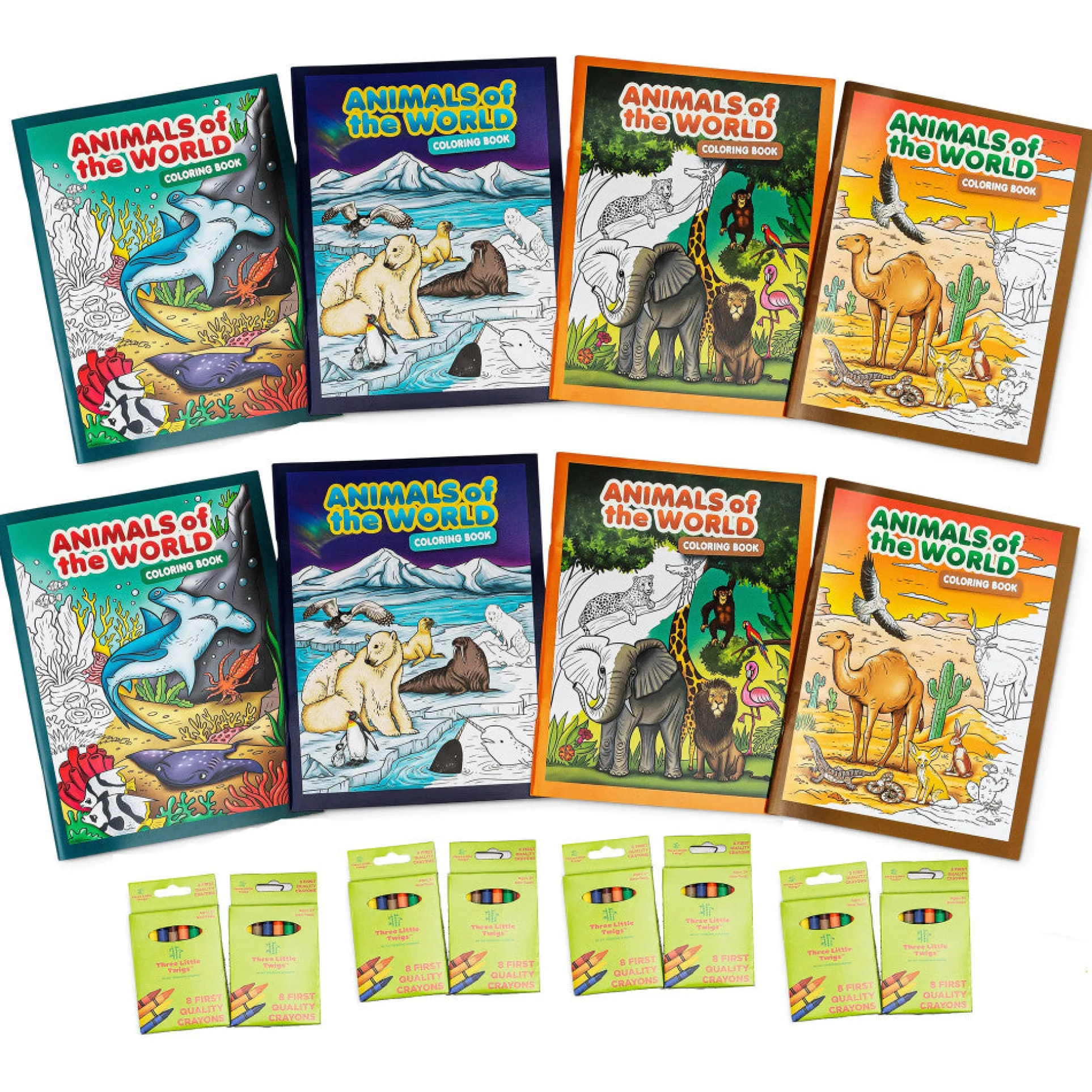 Three Little Twigs Animals of the World Coloring Book Set - 16pc Bundle