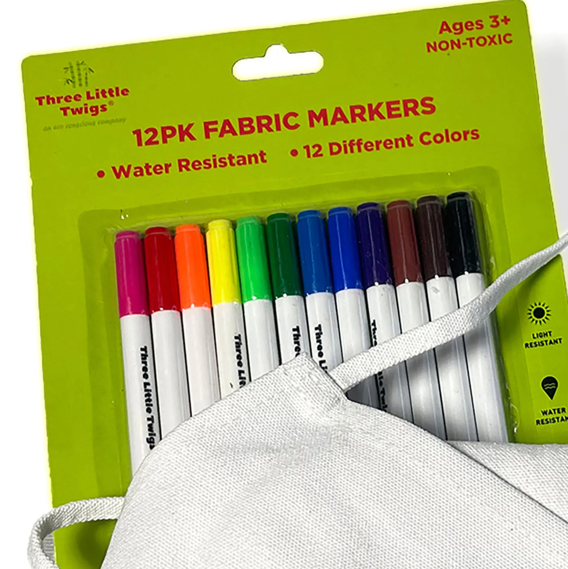 Three Little Twigs DIY Coloring Set: 12 Fabric Markers & Canvas Apron