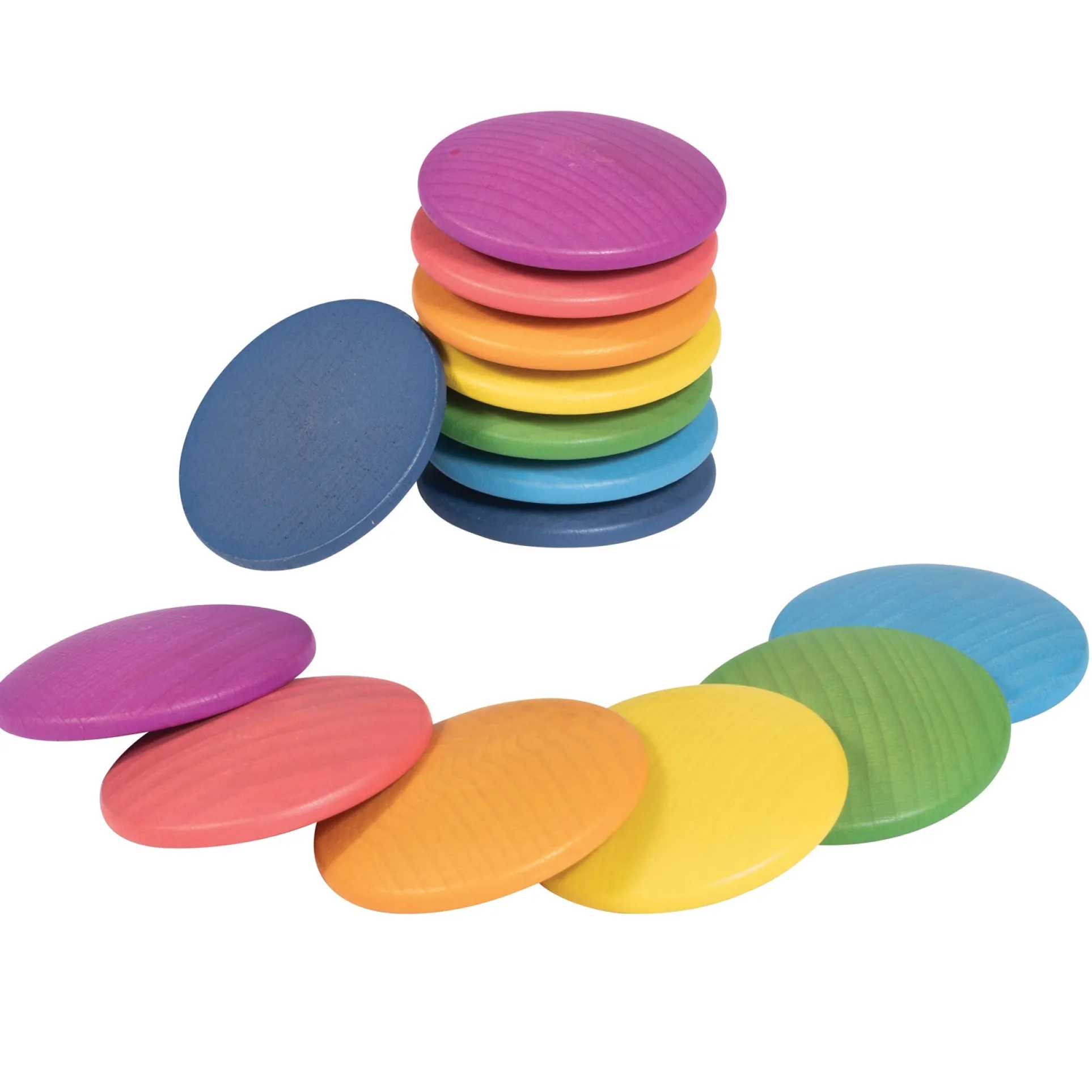 TickiT Rainbow Wooden Discs - Colorful Heuristic Play Set of 14