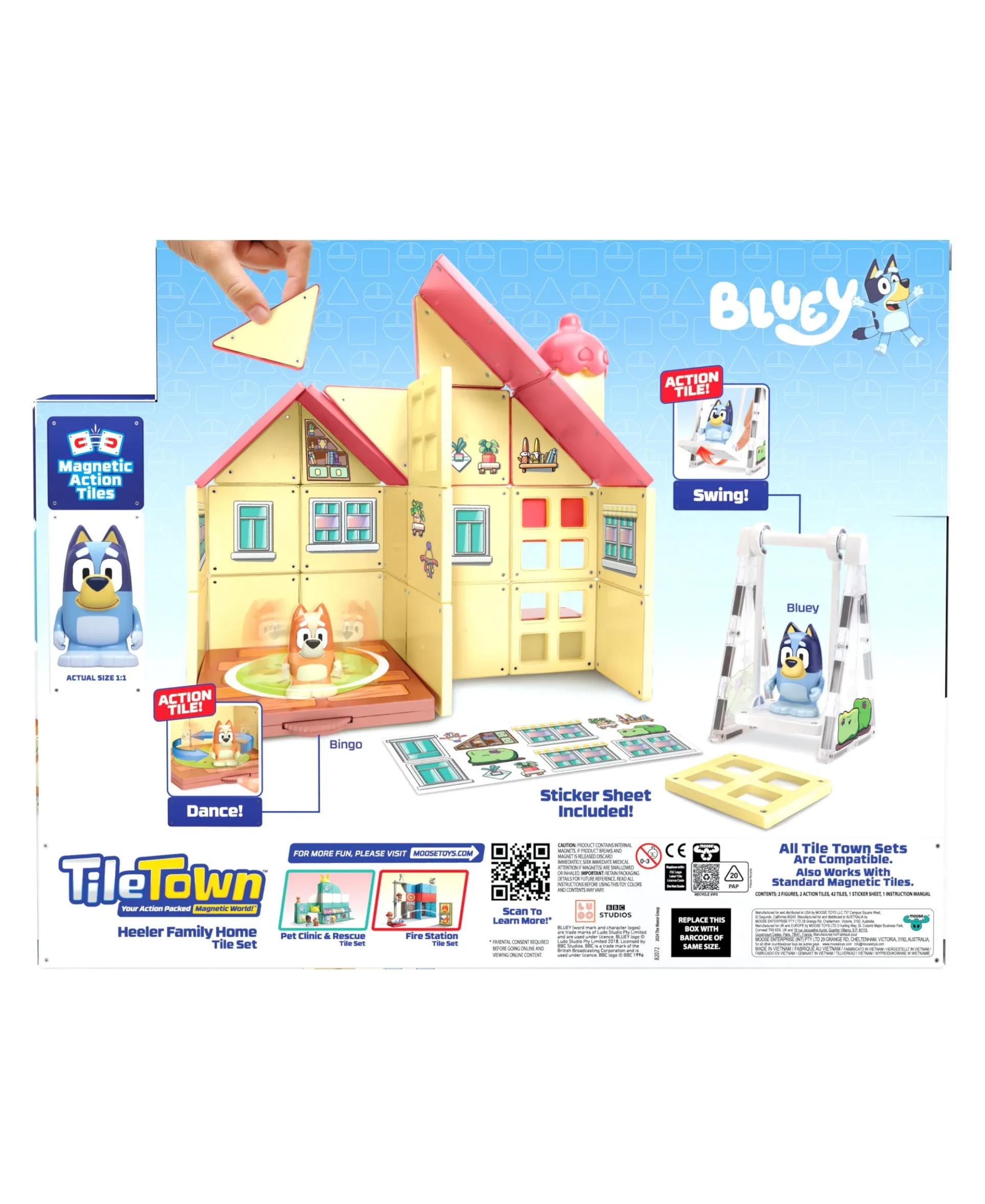 Tile Town Bluey Heeler Home Magnetic Tiles Playset, 46-Piece