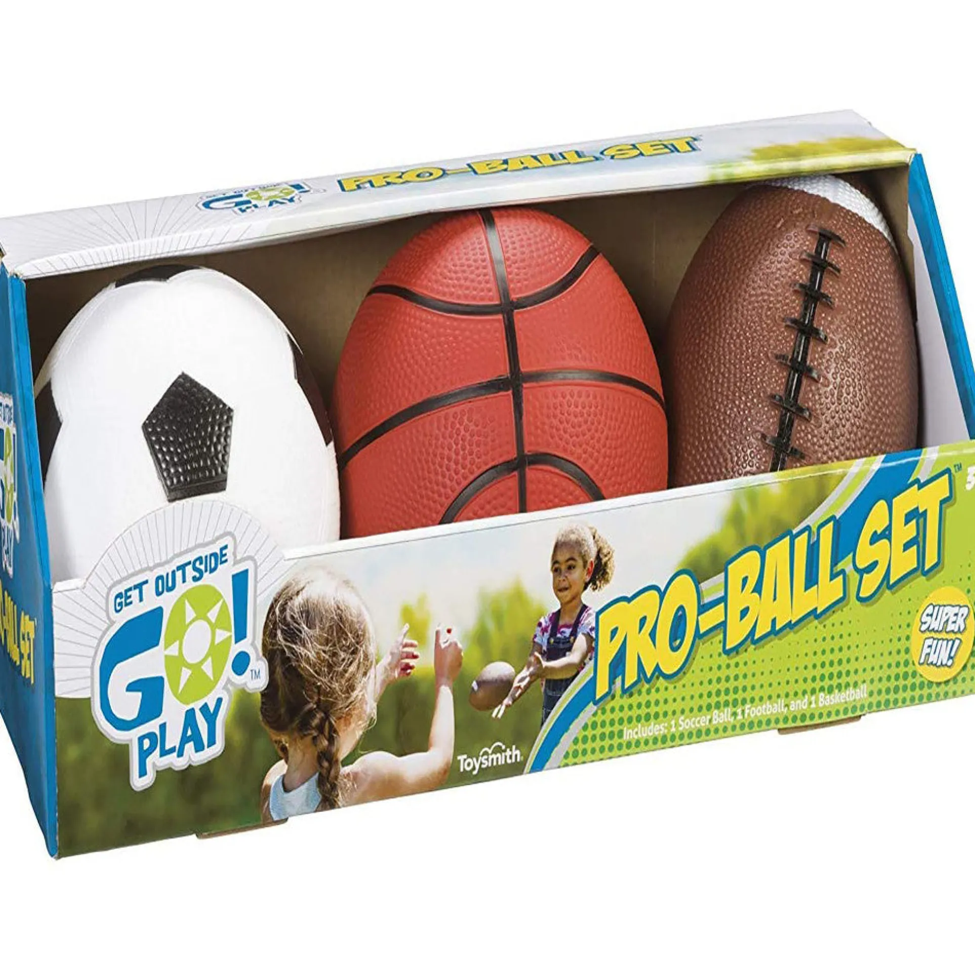 Toysmith Get Outside GO! Pro-Ball Set, 3-Piece Sports Ball Kit for Kids