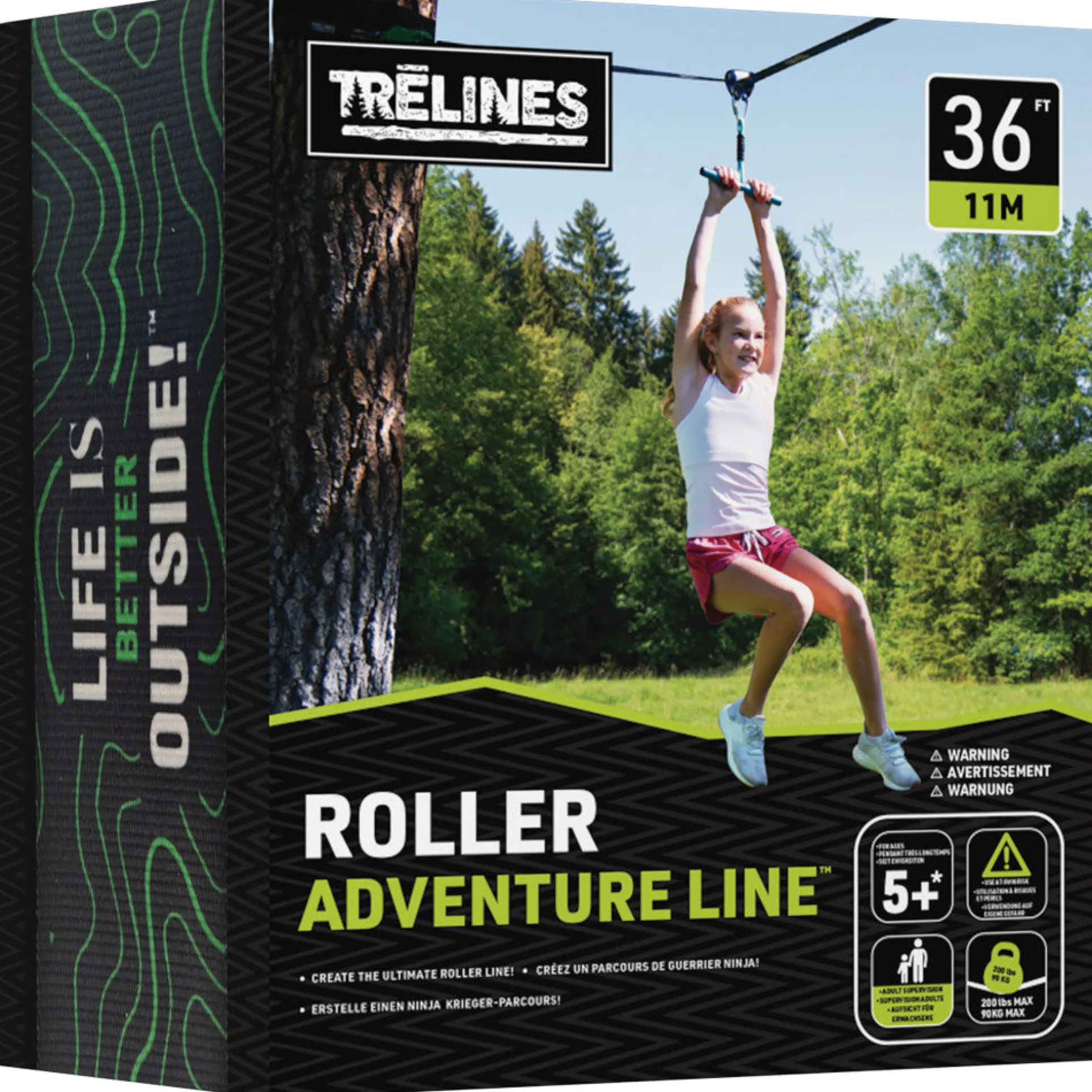 Treslines Roller Adventure Line 36 ft - Zipline with Grip Bar Handle