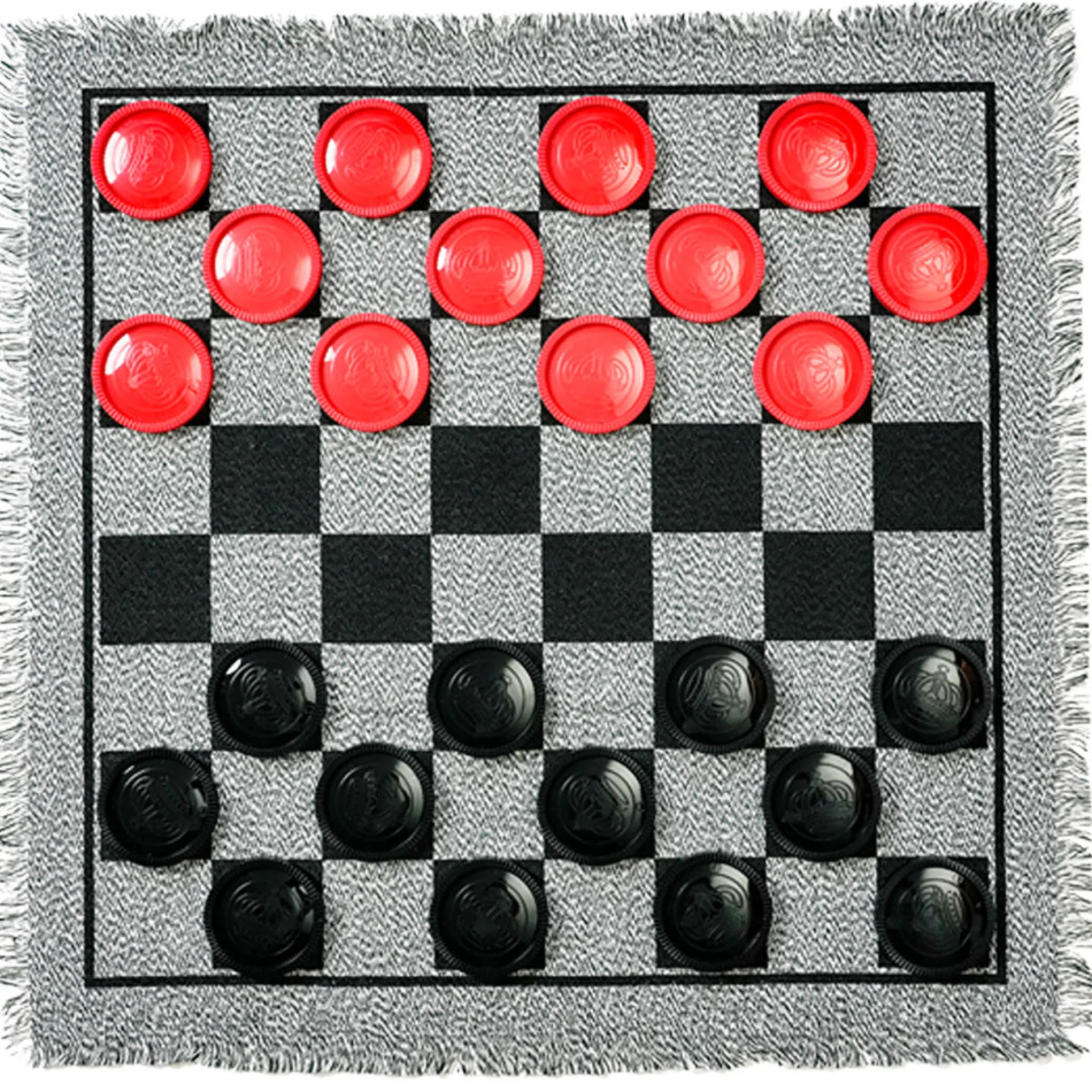 Trimate 3-In-1 Jumbo Checkers & Tic Tac Toe Game - 25.6" Square Rug Set
