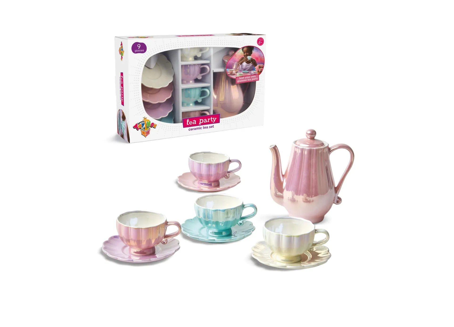 Geoffrey's Toy Box 9-Piece Ceramic Tea Party Set - Pastel Colors