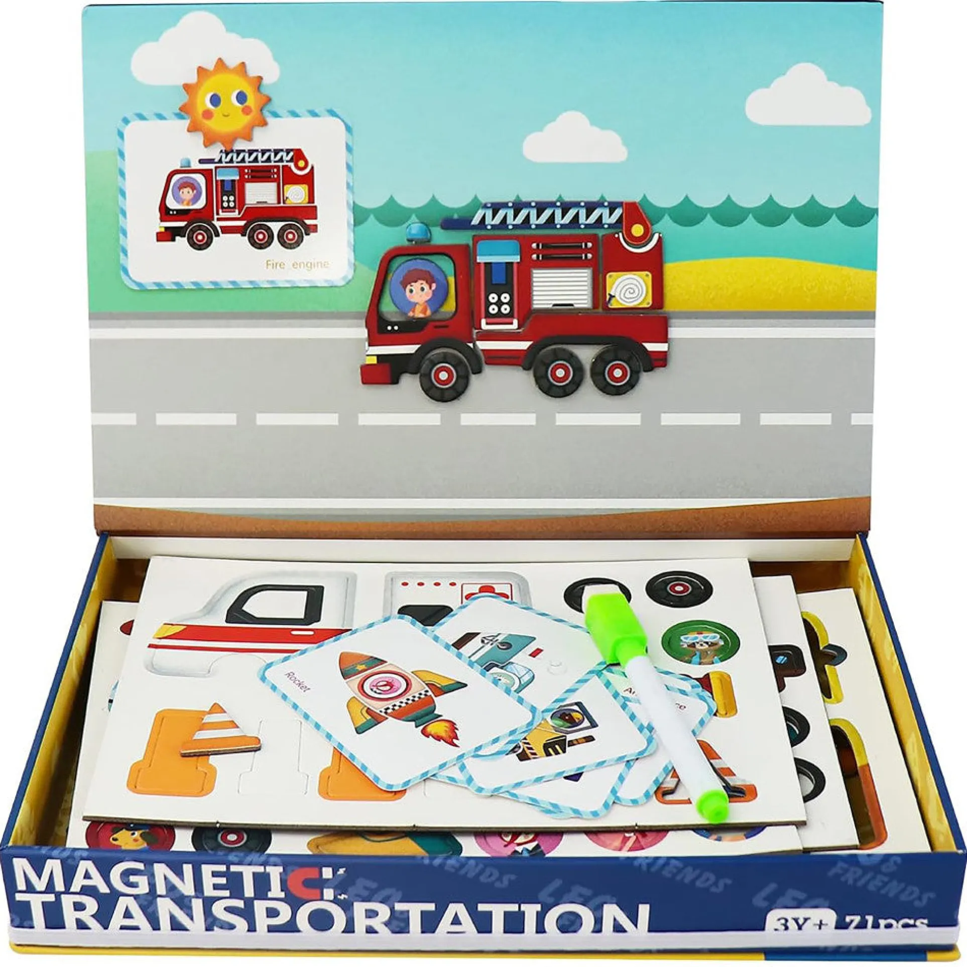LEO & FRIENDS Magnetic Transportation Playset - Colorful 71-Piece Learning Toy
