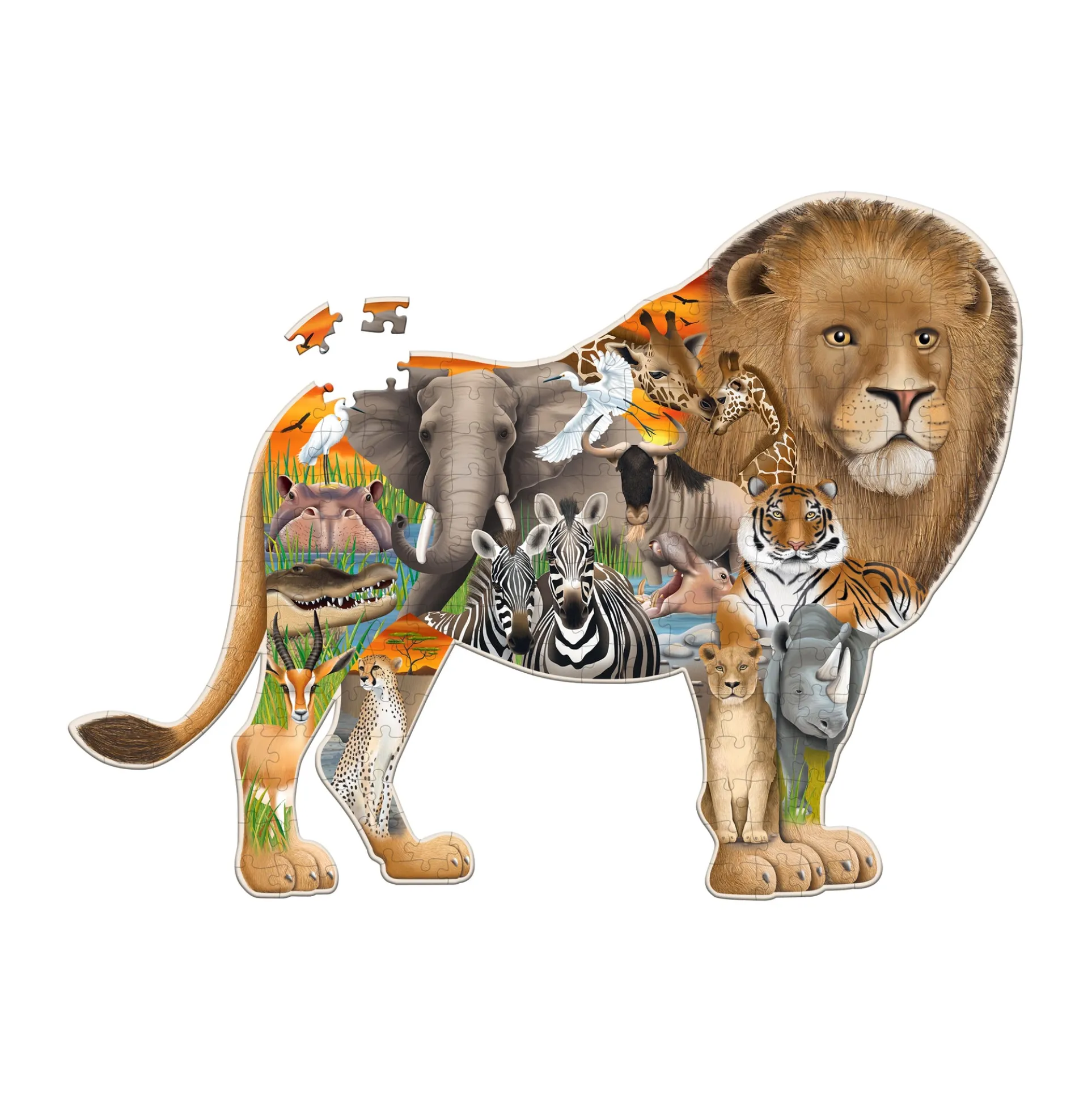 Wildlife World Safari Lion Shaped Jigsaw Puzzle - 200 pcs