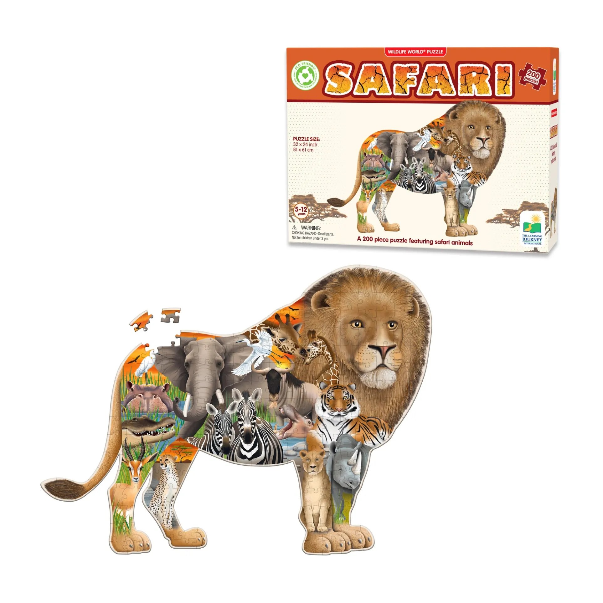 Wildlife World Safari Lion Shaped Jigsaw Puzzle - 200 pcs