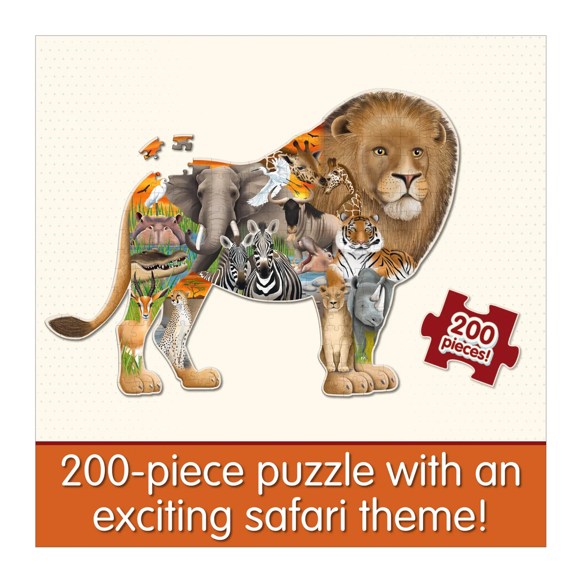 Wildlife World Safari Lion Shaped Jigsaw Puzzle - 200 pcs