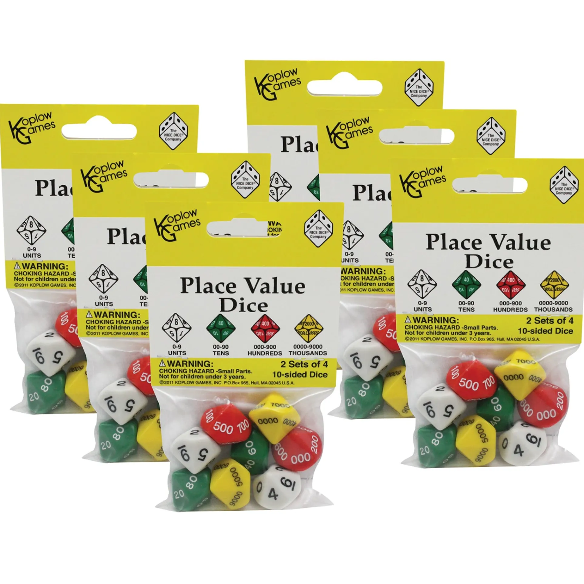 Koplow Games Educational Place Value Dice - Colorful Assortment - Set of 48