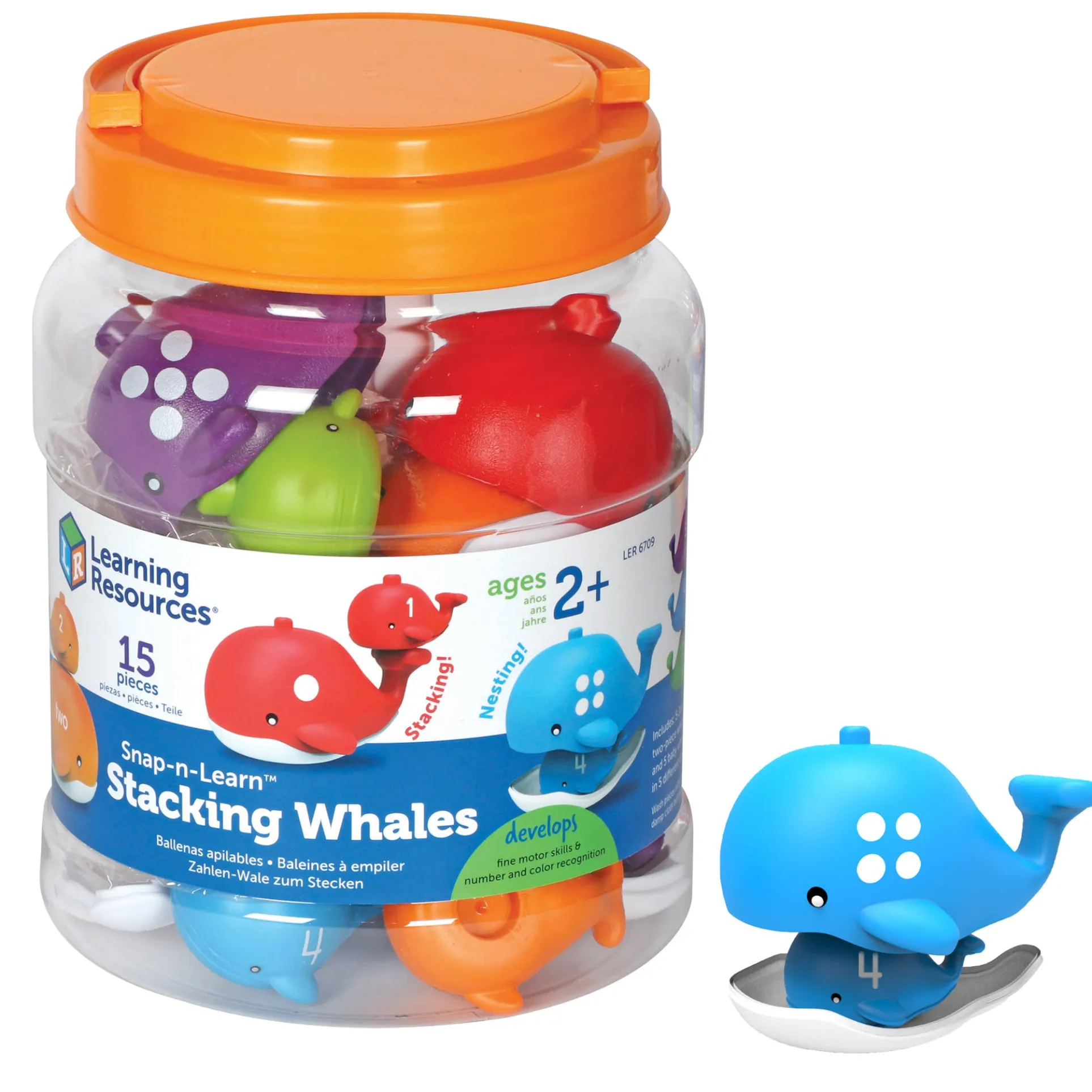 Learning Resources Snap-n-Learn Stacking Whales - Colorful Educational Counting Toy